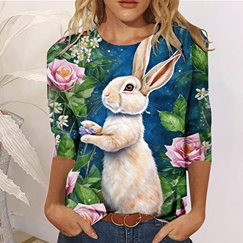 Uskršnja košulja za žene za žene Ljeto 3/4 rukava s rukavima Ležerne prilike Modni labavi cvjetni print