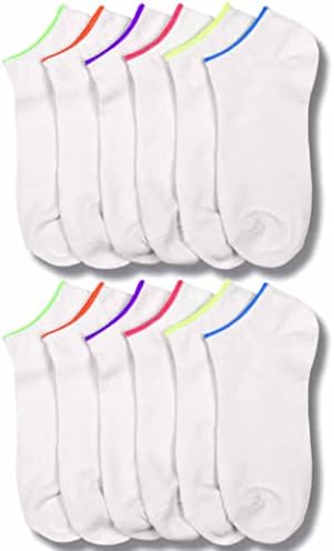 12 para Ženski bijeli neonske čarape Sports Sports Low Cut Girls Running 9-11