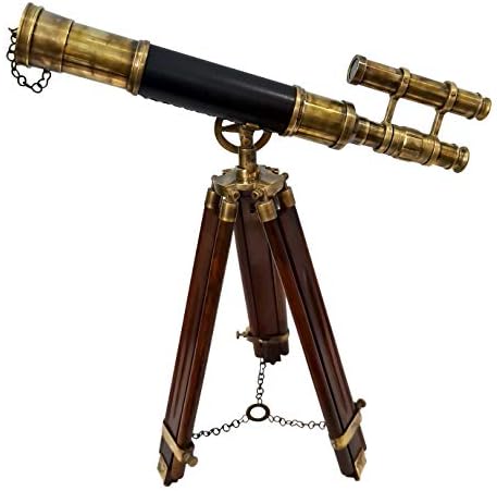 Antikni mesingani trostruki teleskop sa kožnim obloženim drvenim podesivim štandom Početna Dekor Decre Decrettop
