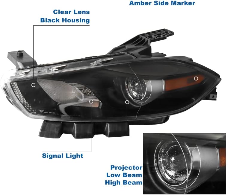ZMAUTOPARTS projektor Crni farovi farovi sa 6 plavim LED DRL svetlima za 2013- Dodge Dart
