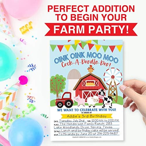 Hadley Design 25 crtani farmarnji rođendan Kid Party pozivnica za zabavu za djevojčicu, tematski kovrsni tematski tematsku zemlju Rodeo Ranch, zapadni konj ponija kauboj, šablon za ispis