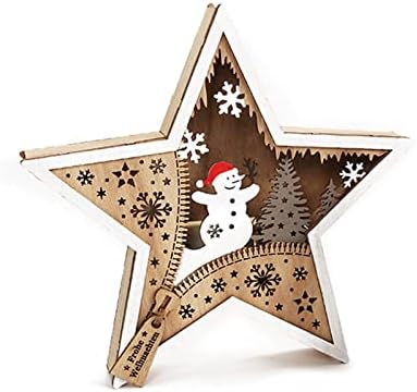 Drvena zvijezda u obliku noć svjetlo Božić Snowflake snjegović Ornament Svečana LED odmor dekor za