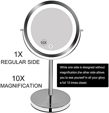 SHACJHNN Osvijetljeno ogledalo za šminkanje 1x/10x uvećanje, ogledalo za ispraznost sa svjetlima, 7 okretno