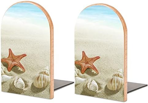 Seashell Starfish plaža Drvo Bookends za police Non-Skid ured knjiga Organizator Stand 1 par za dekorativnu