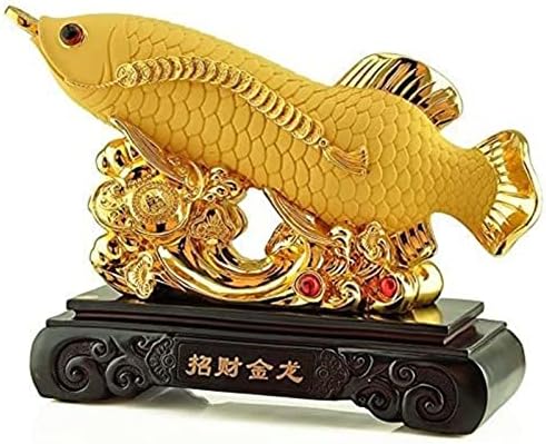 Privucite bogatstvo zmajsko riblje kip, Feng Shui Golden Arowana, Lucky Fish Figurine za kućni dnevni boravak Uredski ukrasi Najbolji poklon za poslovno otvaranje