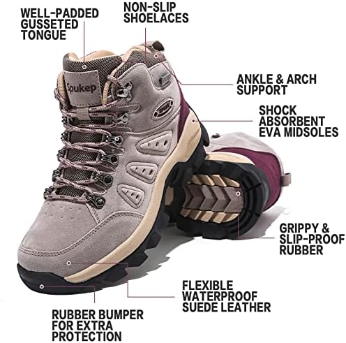Spukep žene planinarske čizme Vodootporno srednje radne cipele čipke udružene kože hodanje trekking