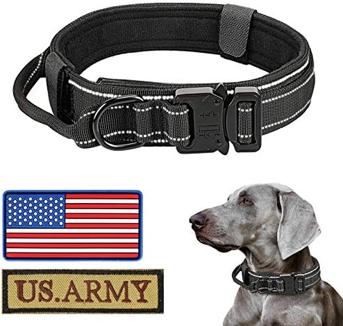 Reflektirajuća taktička ovratnica sa američkom američkom zastavom, ovratnik za vojno pse sa ručkom i teškim metalnim kopčom 1,5 širina najlona debela podesiva K9 za srednje velike xl pse