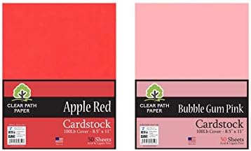Paket - 2 Cardstock artikli - mjehurić guma ružičasta - 8,5 x 11 inča - 100 lb poklopac; Apple Crveno - 8,5 x 11 inča - 100LB poklopac - 100 listova ukupno - jasan palica