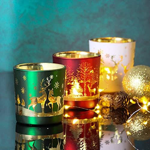 Božić Votive svijećnjaci, Set 6 staklo Tealilght držači dekorativni za Božić odmor Party Home Decor