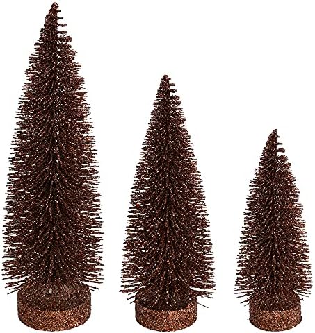 Vickerman 7 -9 -11 Čokoladna svjetlucava ovalna pine umjetno božićno drvce, set od 3 - Faux set božićnog