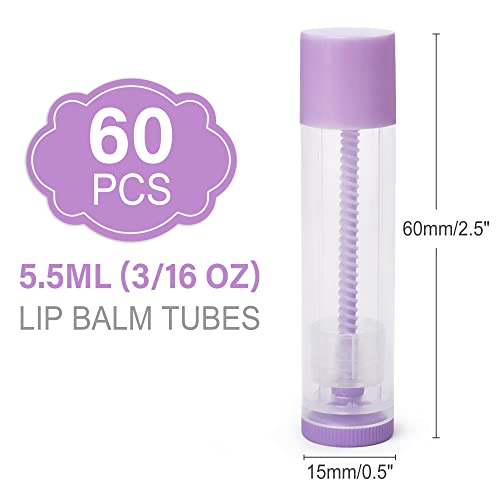 LotFancy balzam za usne cijevi prazne, 60KOM 5,5 ml, prozirne cijevi posude za balzam za usne s ljubičastim
