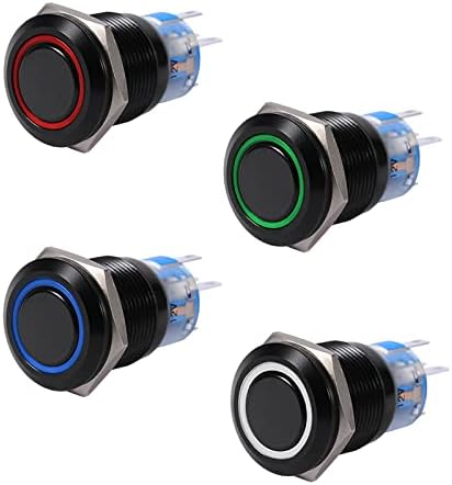 Prekidač sa dugmetom od 19 mm, 12 - 24V 5-pinski crni LED On/Off Samozaključavajući Flatni prekidač