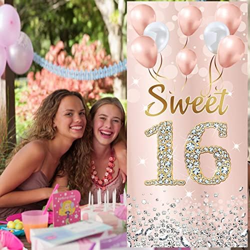 16. rođendan Banner dekoracije Kit za djevojčice-veliki 16. rođendan Party Party Banner Backdrop zalihe sa 36kom 16. rođendan viseći vrtlozi