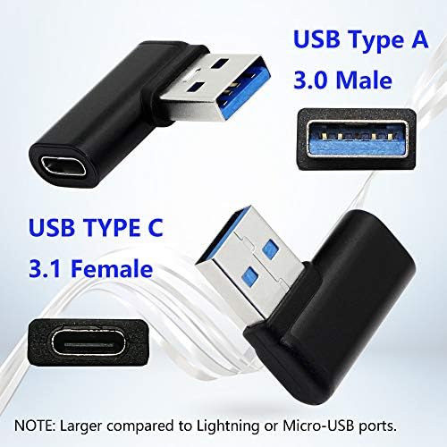 Cerrxian 90 stupnjeva USB C do USB adaptera, desni ugao i lijevi ugao USB a 3,0 muško za USB tipa