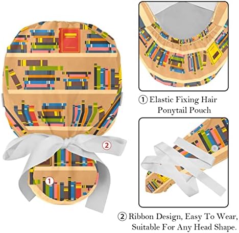 Lorvies Medical Caps za žene sa gumbima Duga kosa, 2 komada Podesiva radna kapa, Police za knjige Multiboored
