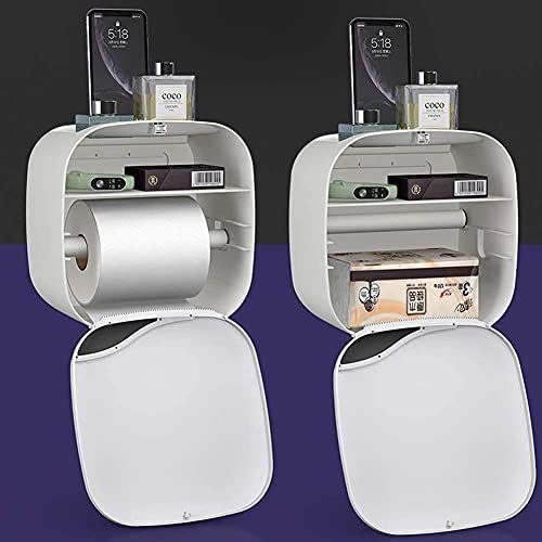WHLMYH Držač za toaletni papir, držač za toaletni papir Dvostruki nosač sa sanitarnom ladicom ručni karton tkiva kutija Besplatno probijanje / crno