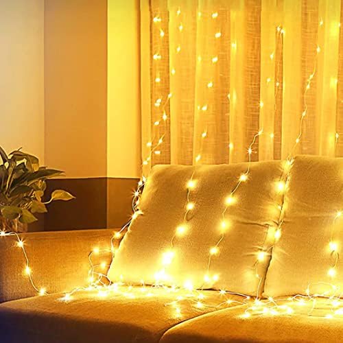 Cxyhmg LED svjetla za zavjese, 2 kom 300 Fairy prozorsko svjetlo s daljinskim upravljačem, 8 Twinkle Star modovi za spavaću sobu vrt, USB pogon, 9.8 x 9.8 ft, 10 kuke.