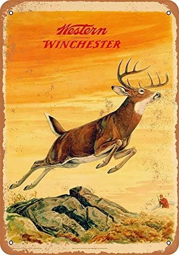 WiseSign metalni limenki znak 8x12 inča - Vintage Style / Rusty Look 1958 Zapadni Winchester Deer