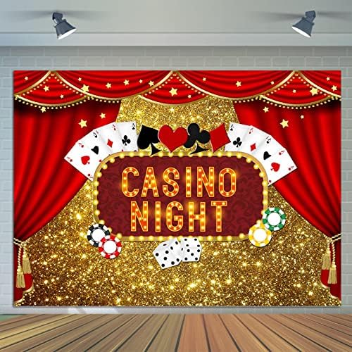 Vinil 8X6FT kazino noć Poker Dice crvene zavjese fotografija pozadina zlato Glitter Bokeh Photo pozadina