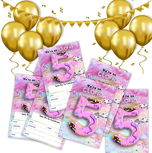 Shltinco 5. rođendanska pozivnica, 80-ih Neon Candy Chocolate Pink Stars Sprinkles Confetti Rođendan Poziv, 80SN Party Proslava, Rođendana