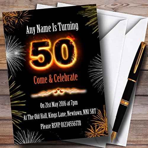 Vatrom i vatromet 50. rođendanski zabava personalizirani pozivnici