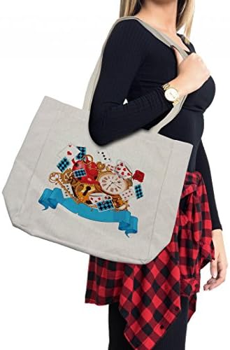 Ambesonne Alice In Wonderland torba za kupovinu, Mad dizajn karata satovi čaj lonci ključevi cvijeće