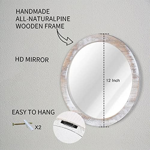 JJUUYOU kružno zidno ogledalo okruglo ogledalo za kupatilo, rustikalno Bijelo toaletno ogledalo