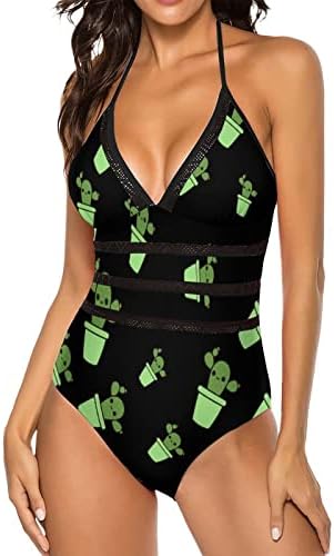 Slatki kaktus u zelenom loncu ženski Jednodijelni kupaći kostim V izrez Atletski kupaći kostimi bez leđa kupaći kostimi Tankini