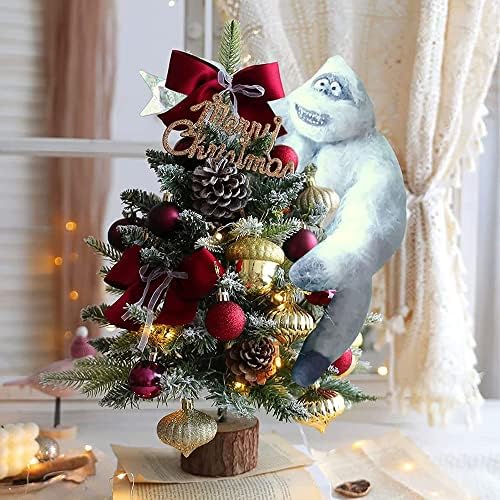 Topper božićne stablo gnusno sa osmijehom, snježnim drvenim stazom, ručno rađenim iglom za iglu za gnojive
