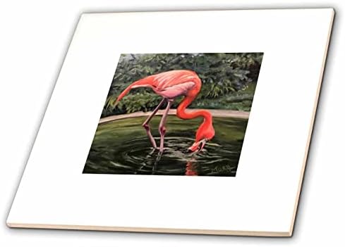 3drose slika ružičastog flaminga u zelenom ribnjaku za piće-Tiles