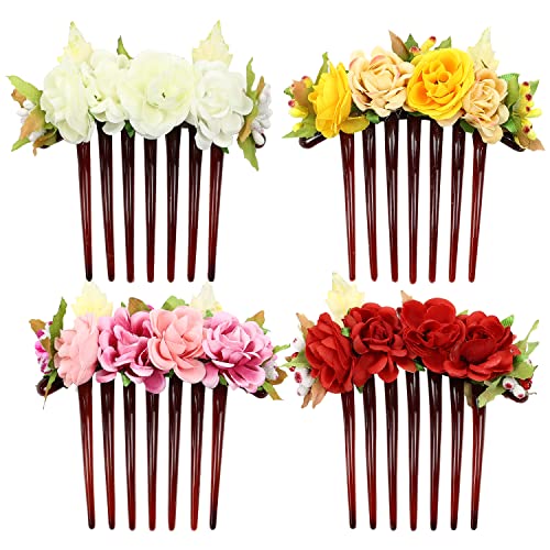 Cinaci 4 paket umjetni cvijet plastike kosa bočni češljevi Slides Clips Rose cvjetni vjenčanje Svadbeni Headpieces