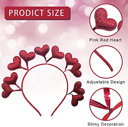2 Pack Red Pink Glitter Heart traka za glavu Valentinovo srce Headbopper Tiara za žene djevojke djecu, Red Pink
