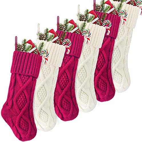 Meriwoods Božićne čarape, 6 pakovanja 15 inča mali kabel pletene čarape, rustikalni Xmas Seoski ukrasi