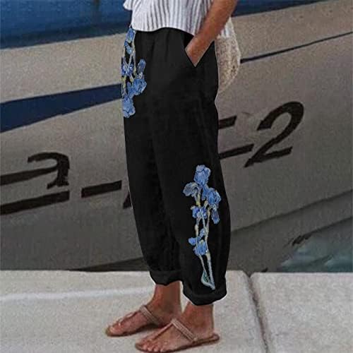 Dreamlascar žene pamučne platnene hlače Capri haljina rupa za usjeve za ljetno casual tisak labavo