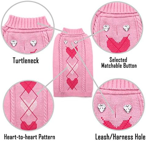 Kyeese psi džemperi za Valentinovo ružičasti srčani uzorak s povodljivim rupom džemper pletiva toplog