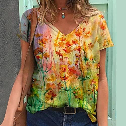 Annhoo Ženska odjeća kratki rukav V izrez Grafička bluza Tee Jesen Ljetna pamučna košulja