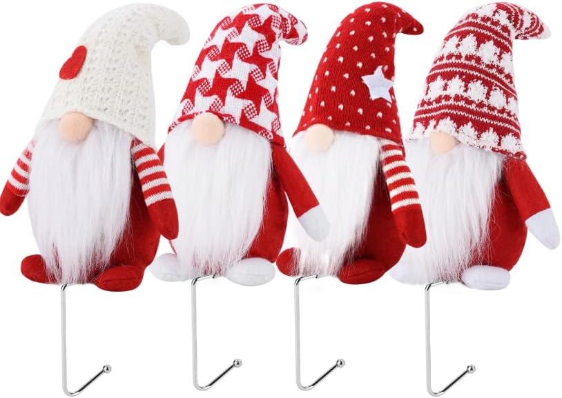 Oufini Božićna čarapa za mantel-gnome vješalice Mantel set 4, čarape za kuke, drvca, držači čarapa