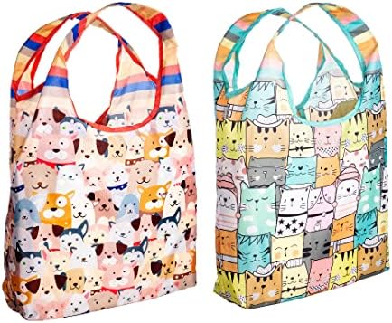 O-WITZ torbe za namirnice za višekratnu upotrebu / mačka, paket pasa | dizajn koji se može prati s velikim ručkama za maksimalnu praktičnost / preklopi se u malu torbicu