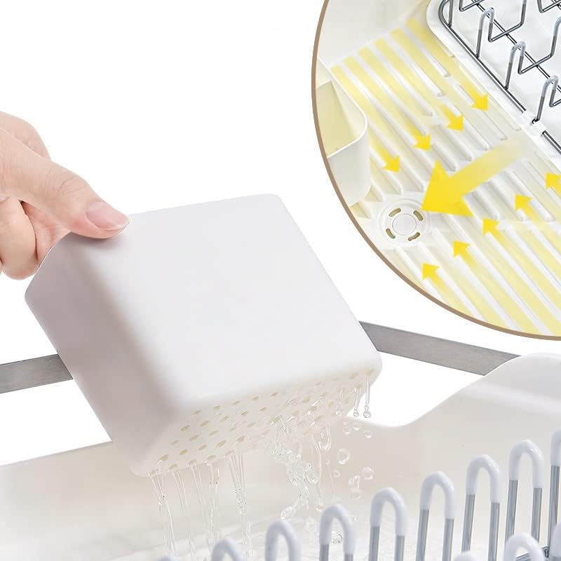 PDGJG bijeli podesivi nehrđajući čelik Kuhinjski stalak za posuđe ploče posude za sušenje Organizator za sušenje