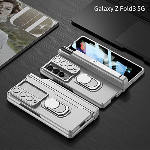 [5 u 1] za Galaxy Z Fold 3 futrolu sa držačem S Pen, [zaštita šarki] [magnetni nosač prstena od 360°] [poklopac klizne kamere][1x zaštitnik prednjeg ekrana] oklopna futrola za Samsung Galaxy Z Fold 3