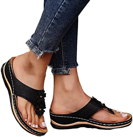 Ortopedske sandale za žene sa lukom podrška Dressy ljeto blok štikle cvijet japanke plaže sandale