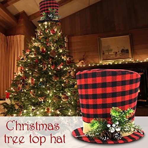 Božićna stabla šešir, gornji šešir, crni i crveni bivol plairani božićno stablo TOPPER TOPRY HAT