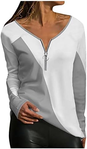 Trebinske majice za žene, ženski modni ležerni temperamentni patentni zatvarač V-izrez nepravilni prugasti geometrijski