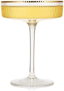 Rebraste Coupe naočare za koktele sa zlatnim obodom 8 oz | Set od 2 / klasične Manhattan naočare za koktele, Champagne Coupe, Ripple Coupe naočare, Art Deco Gatsby Vintage, kristal sa stabljikama