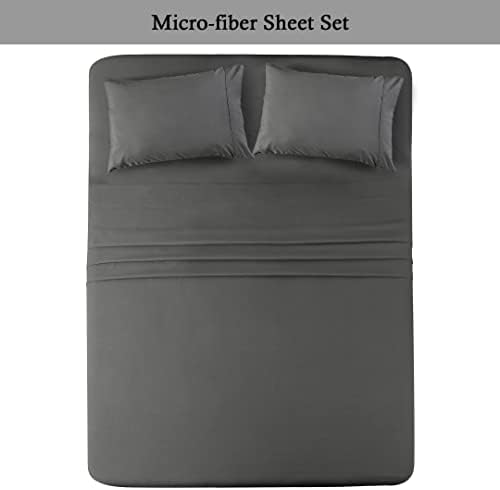 IR Imperial Rooms Sivi Queen Set - 4 komada za kraljicu veličine kreveta brušene mikrofiber luksuzne hotelske
