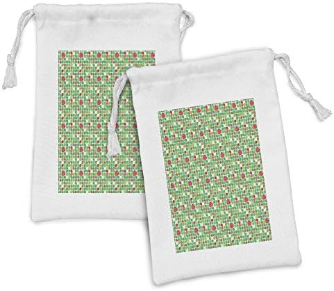 AMESONNE Spring tkanina torba od 2, ponavljajuća tratinčica jagoda od jagoda cvjeta ilustracija, mala torba za izvlačenje za toaletne potrepštine maske i usluge, 9 x 6, tamno koraljne vapnene zelene boje