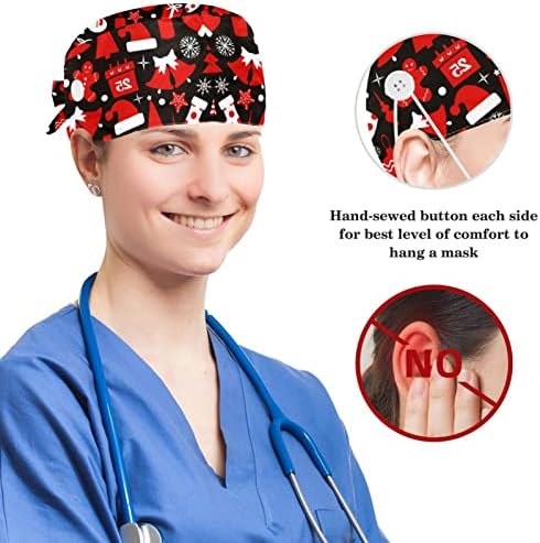 Božićni crni radni šešir Podesivi kape za piling s tipkama i luk za kosu za medicinsku medicinsku