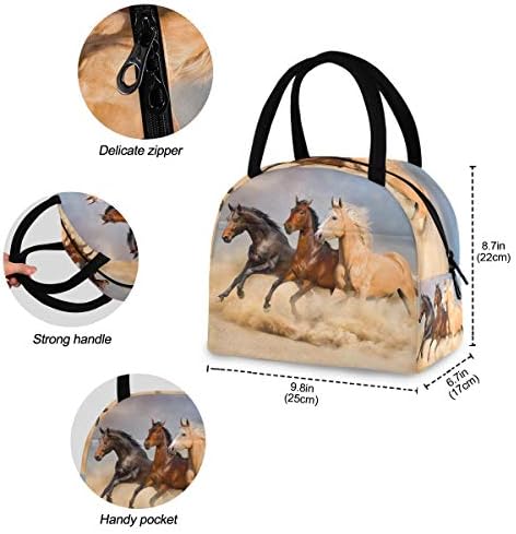 YYZZH konj za trčanje u pustinjskom pijesku izolovana torba za ručak sa zatvaračem Cooler Meal Prep torba