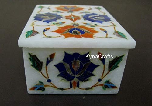 4 x 3 inča Floral Pattern Inlay Radna kutija za nakit za toaletni sto dekor pravougaoni oblik Bijela Mermerna kutija sa kraljevskim izgledom