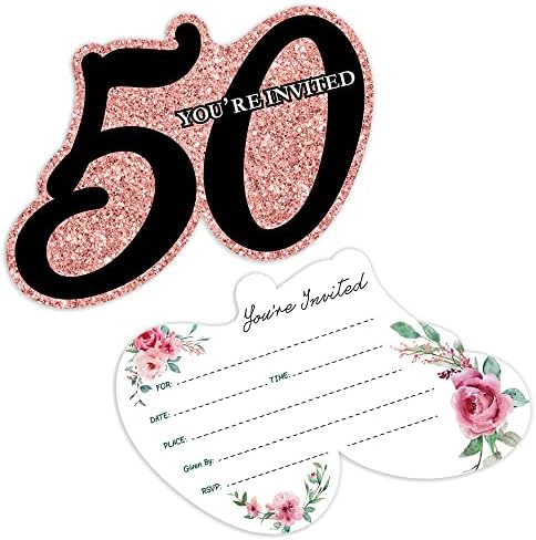 CUSRTYH 15 listova s ​​50. rođendana Strana pozivnice sa 15 koverti, 50. rođendana, 50. proslave, rođendanske stranke Pozivnice za odrasle, oblikovane pozivnice za popunjavanje